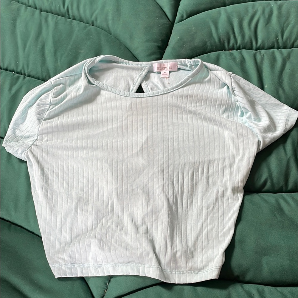 White Ribbed Crop Top with Short Sleeves
